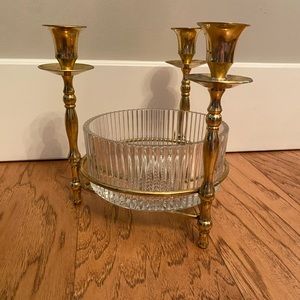 Unique Brass & Glass Candlestick And Vase Vintage